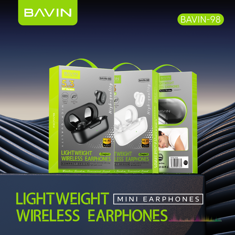 BAVIN HB-BA-98 HiFi Audio Bluetooth Wireless TWS Earbuds w/ Lightweight & Sweatproof