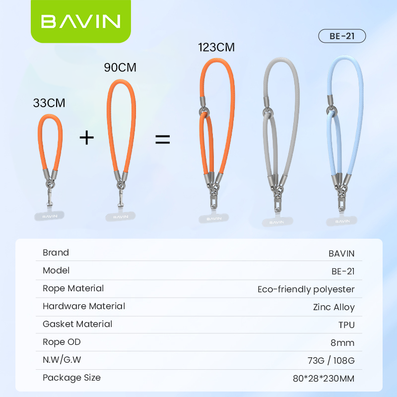 BAVIN BE21 2in1 Detachable Double Rope Phone Lanyard Crossbody & Wrist -Universal Strap for Phone Case