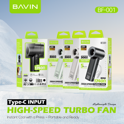 BAVIN BF-001 Portable Mini Turbo Jet Fan Rechargeable w/ Up to 5 Gears Powerful Wind Speeds