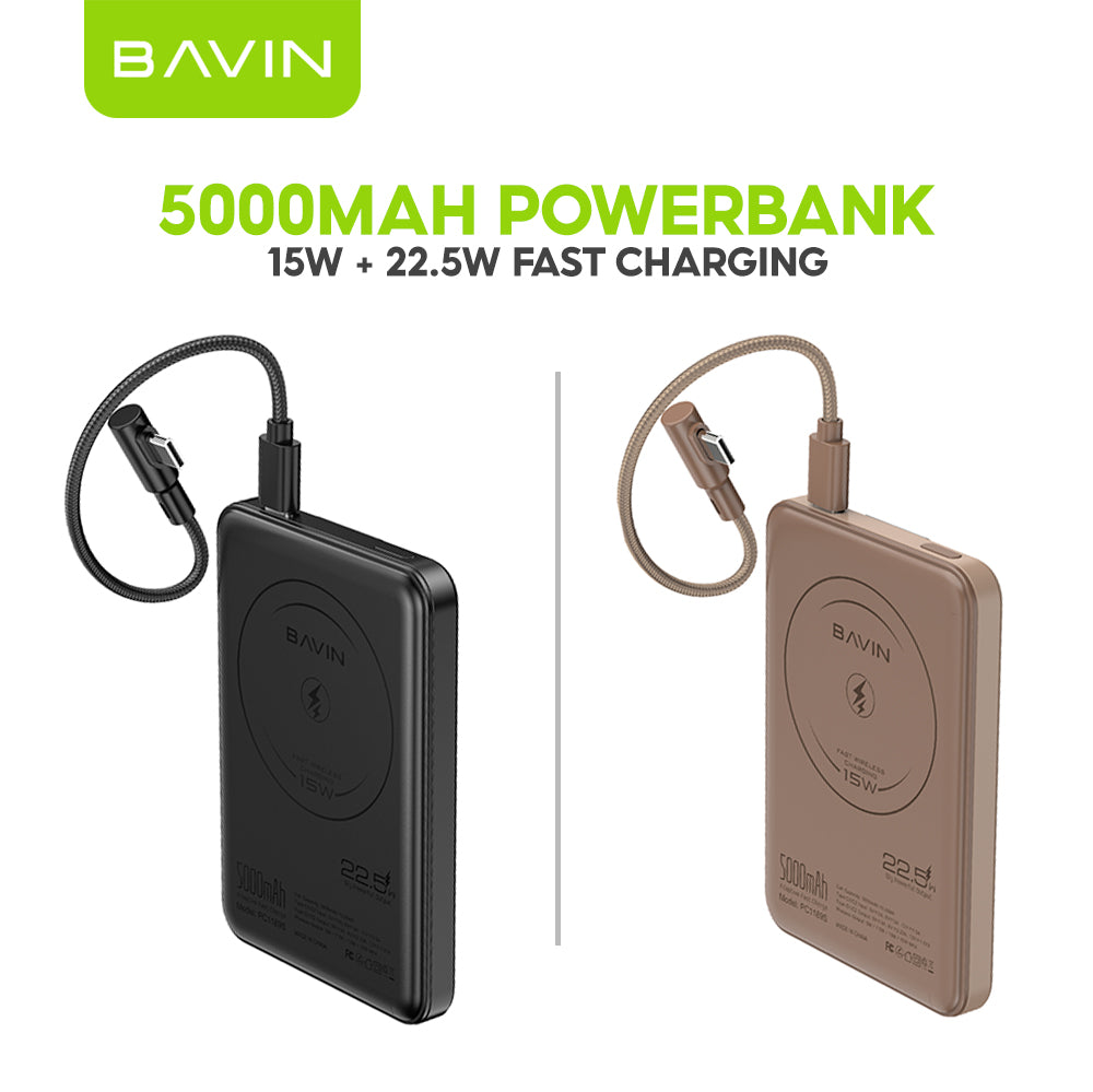 BAVIN Y-PC1189 5000mAh / 10000mAh Portable Magnetic Wireless Powerbank w/ Foldable Stand & 22.5W Fast Charging Data Cable