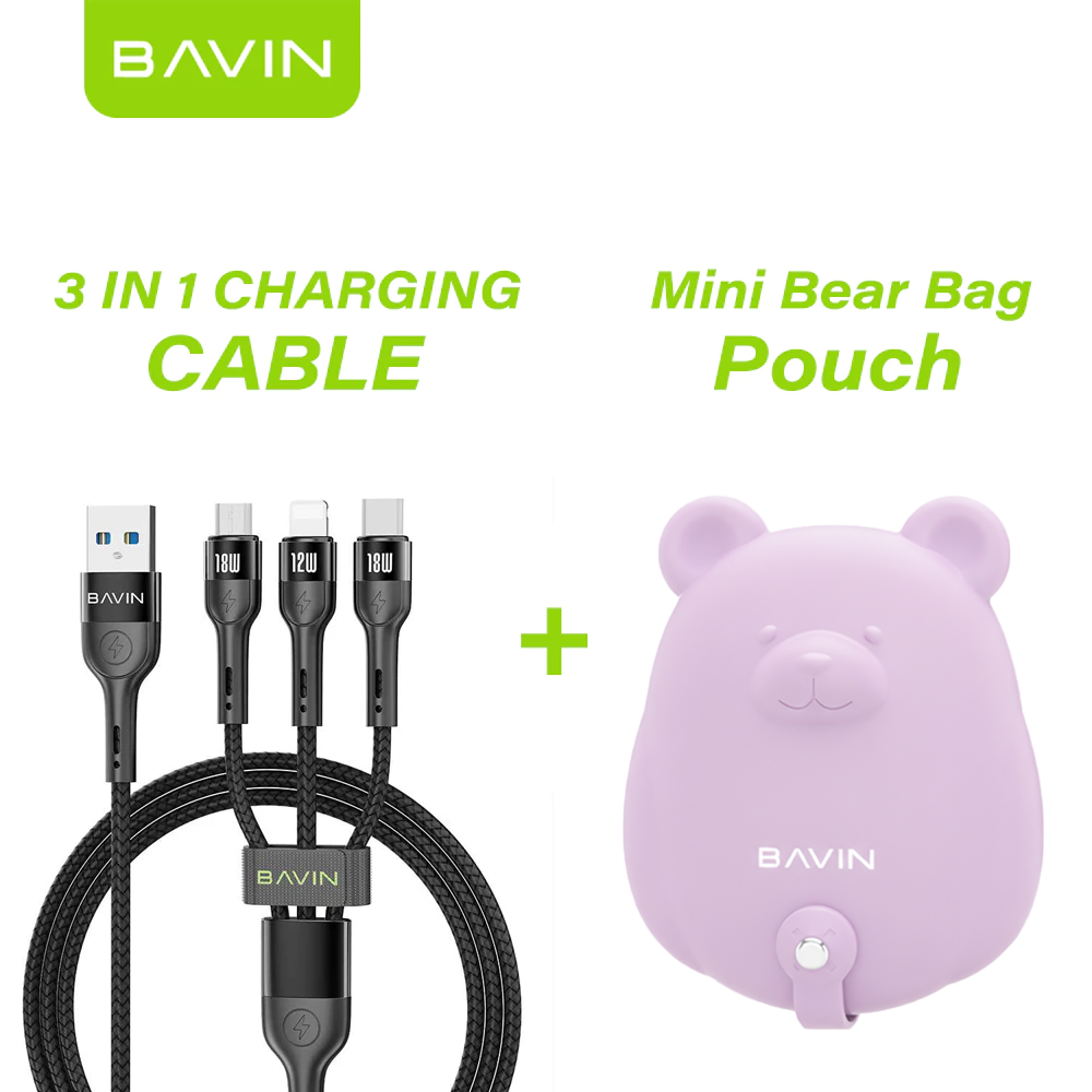 BAVIN CB236-3 3in1 Fast Charging Braided Cable 18W High Density Safe for Smartphone