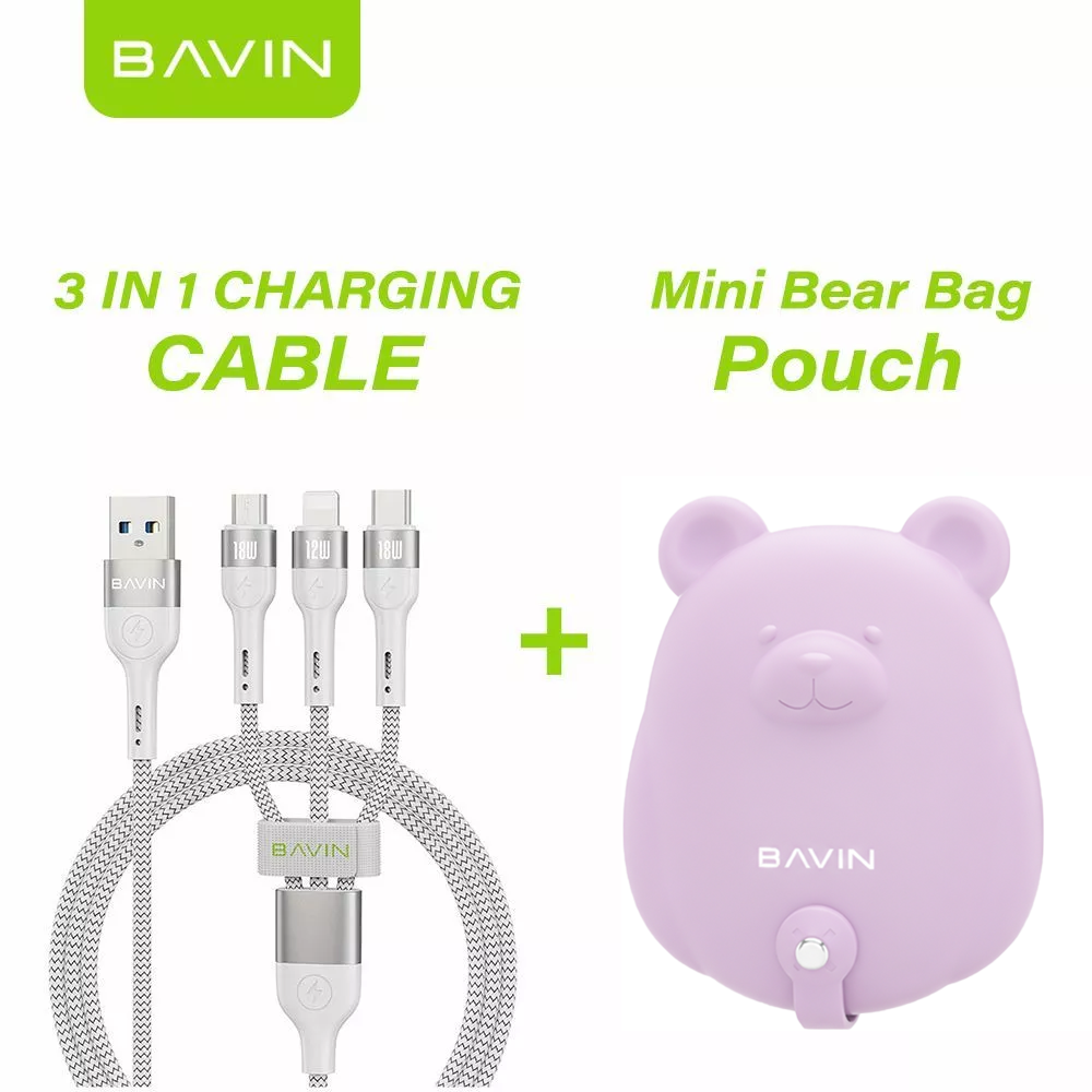 BAVIN CB236-3 3in1 Fast Charging Braided Cable 18W High Density Safe for Smartphone