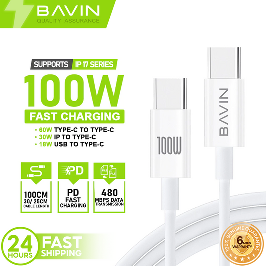 BAVIN CB274 100W Fast Charging Type-C Cable for Laptop & iPhone 17 25/30cm/1m Data Transfer TPU Wire