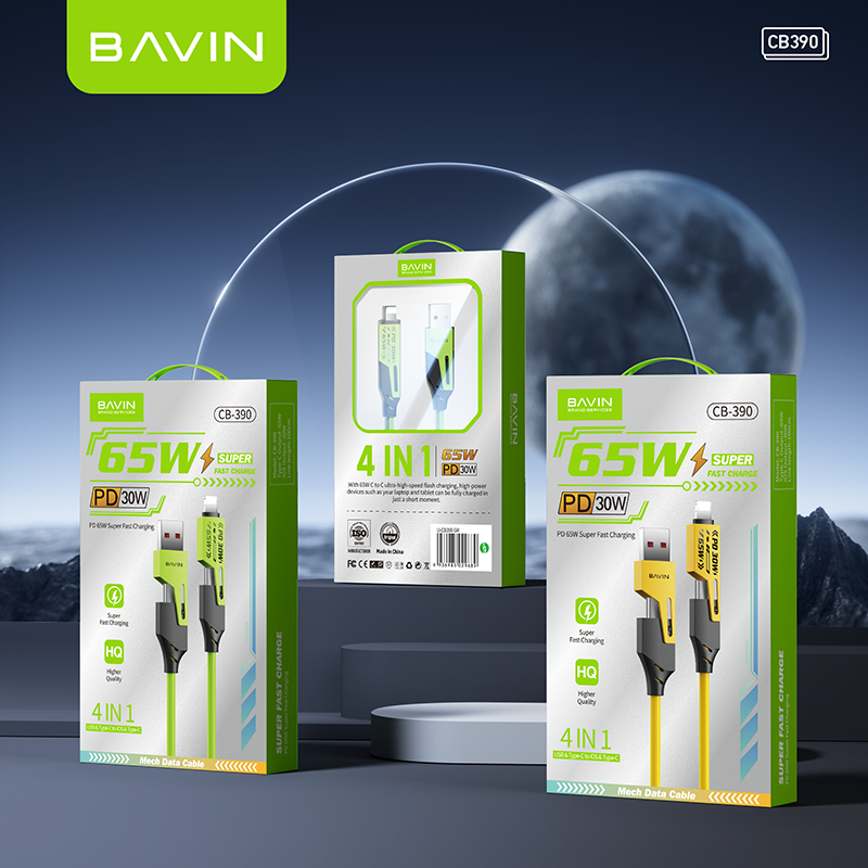 BAVIN U-CB390 4 IN 1 Fast Charging Cable PD 30W / 65W Type-C Multi-function for Supports Laptop Charging & Smartphones