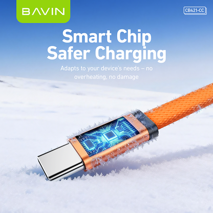BAVIN CB421 1.2m 60W PD Fast Charging Data Cable Flat Braided Design for iPhone 15–17 Series / Android Devices / Tablets & Laptops