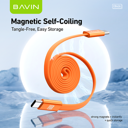 BAVIN CB426 1m 60W PD Magnetic Type-C Fast Charging Data Cable Flat Braided for Android, iPhone 17 Series