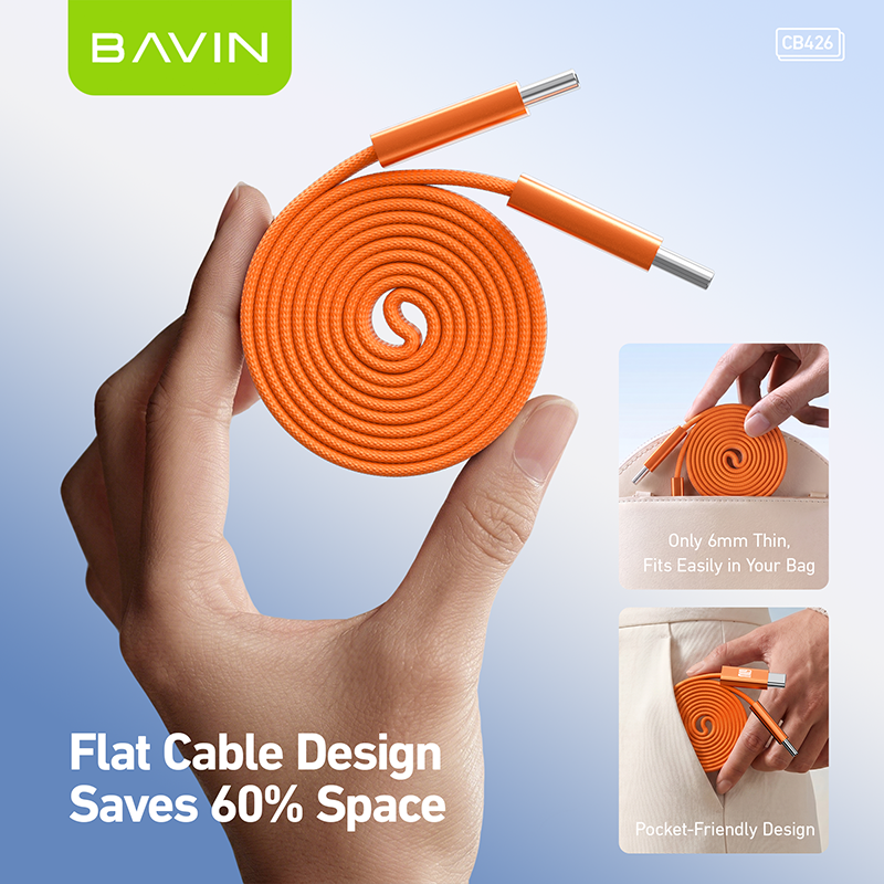 BAVIN CB426 1m 60W PD Magnetic Type-C Fast Charging Data Cable Flat Braided for Android, iPhone 17 Series