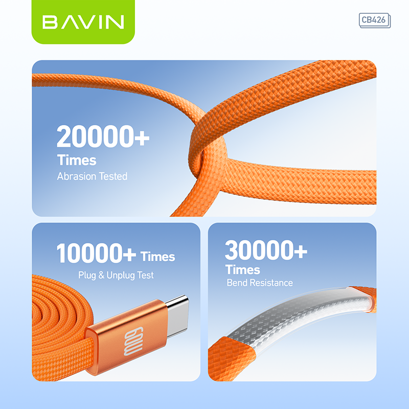 BAVIN CB426 1m 60W PD Magnetic Type-C Fast Charging Data Cable Flat Braided for Android, iPhone 17 Series