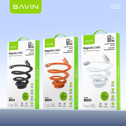 BAVIN CB426 1m 60W PD Magnetic Type-C Fast Charging Data Cable Flat Braided for Android, iPhone 17 Series