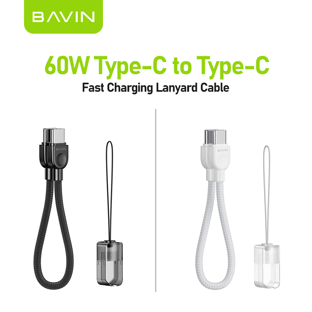 BAVIN CB411 Portable PD 60W Fast Charging 18.5cm Data Cable | Type-C to C / Type-C to iPhone | Lanyard Design Durable