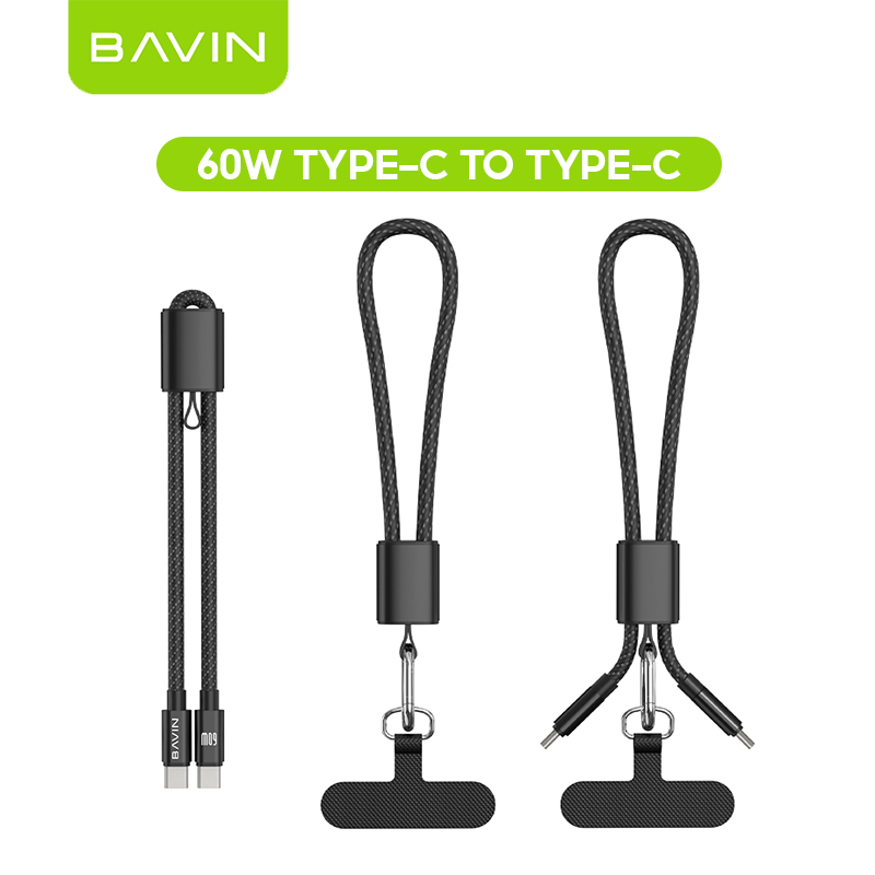 BAVIN CB429 2in1 Portable Fast Charging 60W PD Type-C Data Cable w/ Phone Lanyard for iPhone 17, Android