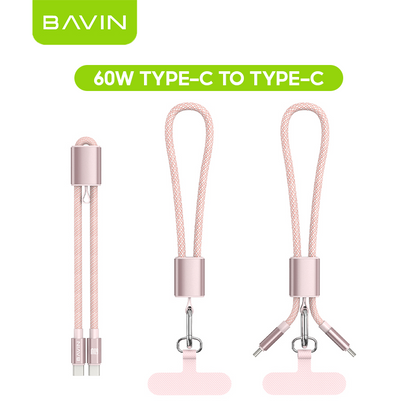 BAVIN CB429 2in1 Portable Fast Charging 60W PD Type-C Data Cable w/ Phone Lanyard for iPhone 17, Android