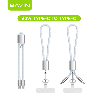 BAVIN CB429 2in1 Portable Fast Charging 60W PD Type-C Data Cable w/ Phone Lanyard for iPhone 17, Android