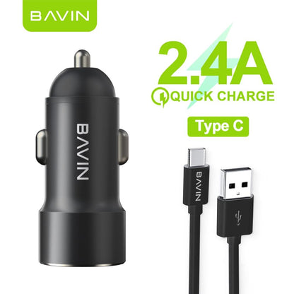 BAVIN PC398 2.4A Quick Car Charger Dual USB Port w/ Cable for Micro / iPhone / Type-C
