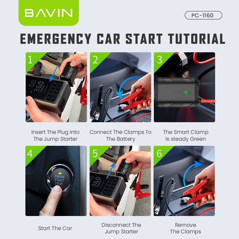 BAVIN Y-PC1160 2 in 1 Jump Starter & Air Compressor 10400mAh Powerbank