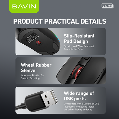 BAVIN G-K-995 Ergonomic Wired RGB Gaming Mouse
