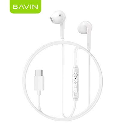 BAVIN H-C-HX868 / H-C-HX867 HiFi Audio Stereo Sound Wired Controller Earphone for Type-C Phones Tablet Laptop