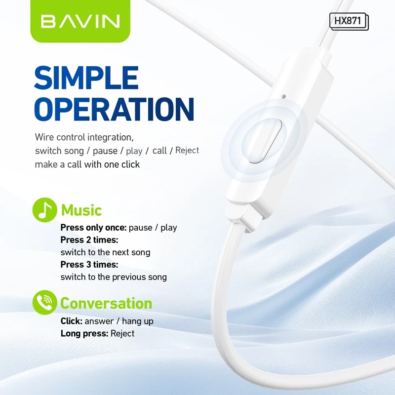 BAVIN HX871 / HX875 Hi-Fi Wired Earphone Stereo Sound Quality Music Compatible for 3.5mm / Type-C