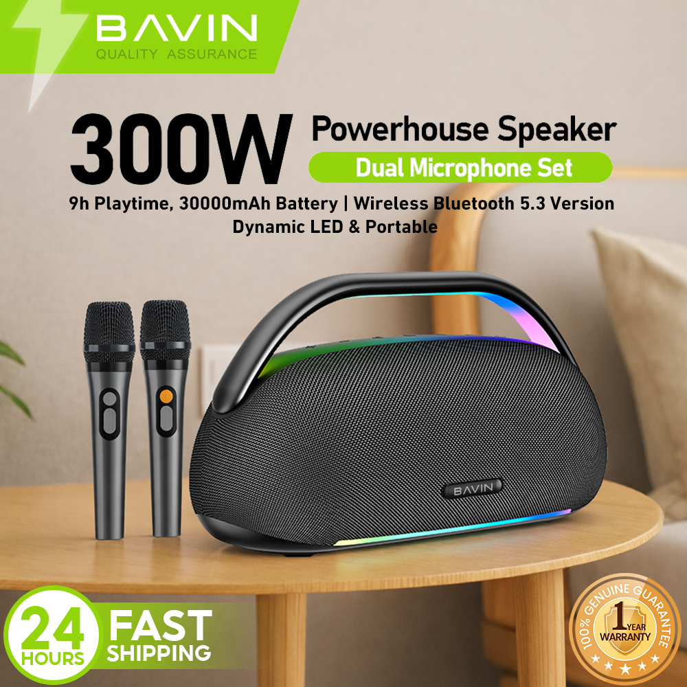 BAVIN BM50 300W / BM52 80W Portable Wireless Bluetooth Powerhouse Speaker + Powerbank Function w/ Bluetooth Mic Set & Dynamic LED