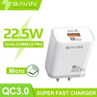 BAVIN C-PC826-XX QC3.0 Wall Charger w/ Charging Cable