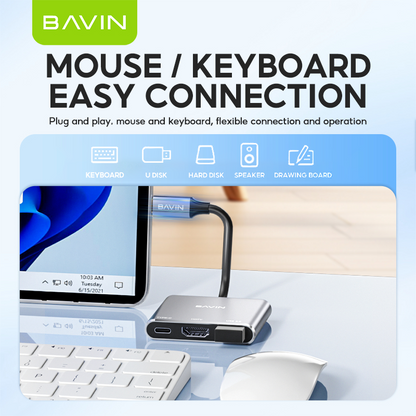 BAVIN U-O-55 3-in-1 Type-C to HDMI 4K Hub w/ High-Speed Data Transfer