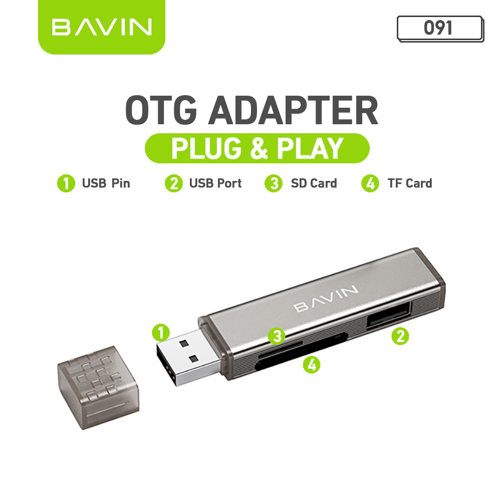BAVIN O92 3-in-1 USB2.0 Portable Card Reader TF + SD + USB OTG w/480Mbps For Laptop, Smartphone, Tablet & OTG Supported