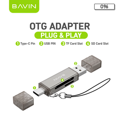 BAVIN O92 3-in-1 USB2.0 Portable Card Reader TF + SD + USB OTG w/480Mbps For Laptop, Smartphone, Tablet & OTG Supported