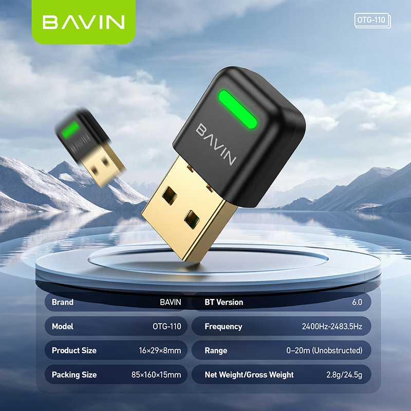 BAVIN O110 Bluetooth 6.0 OTG Adapter Receiver & Transmitter for Headphone/Speaker/Keyboard/Mouse
