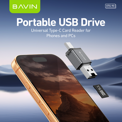 BAVIN O90 Portable USB-A & Type-C TF / SD Card Reader OTG Adapter | 480Mbps High-Speed for Phones