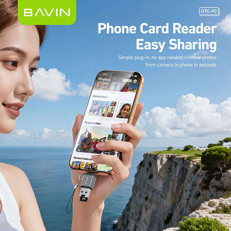 BAVIN O90 Portable USB-A & Type-C TF / SD Card Reader OTG Adapter | 480Mbps High-Speed for Phones