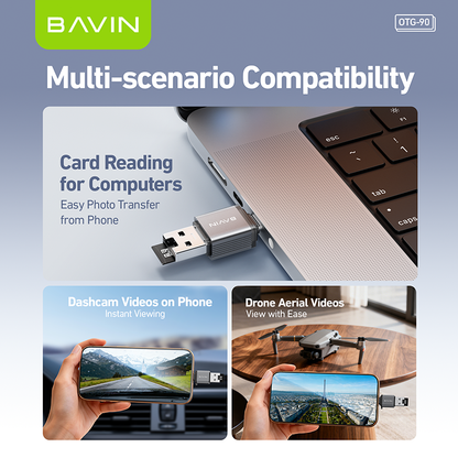 BAVIN O90 Portable USB-A & Type-C TF / SD Card Reader OTG Adapter | 480Mbps High-Speed for Phones