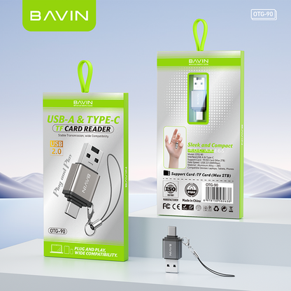 BAVIN O90 Portable USB-A & Type-C TF / SD Card Reader OTG Adapter | 480Mbps High-Speed for Phones