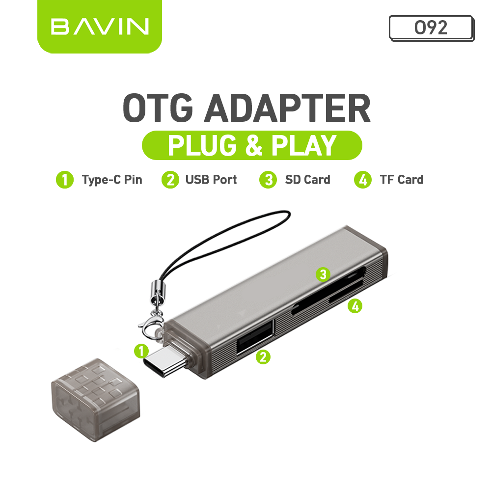 BAVIN O92 3-in-1 USB2.0 Portable Card Reader TF + SD + USB OTG w/480Mbps For Laptop, Smartphone, Tablet & OTG Supported
