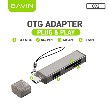 BAVIN O92 3-in-1 USB2.0 Portable Card Reader TF + SD + USB OTG w/480Mbps For Laptop, Smartphone, Tablet & OTG Supported