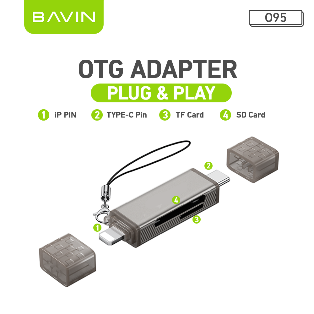 BAVIN O92 3-in-1 USB2.0 Portable Card Reader TF + SD + USB OTG w/480Mbps For Laptop, Smartphone, Tablet & OTG Supported