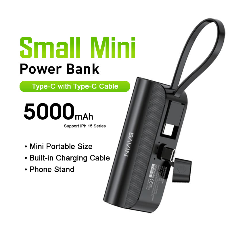 BAVIN Y-PC012 / Y-PC013 5000mAh Fast Charging Power Bank w/ Built-In USB/Type-C Cable