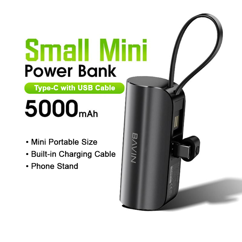 BAVIN Y-PC012 / Y-PC013 5000mAh Fast Charging Power Bank w/ Built-In USB/Type-C Cable