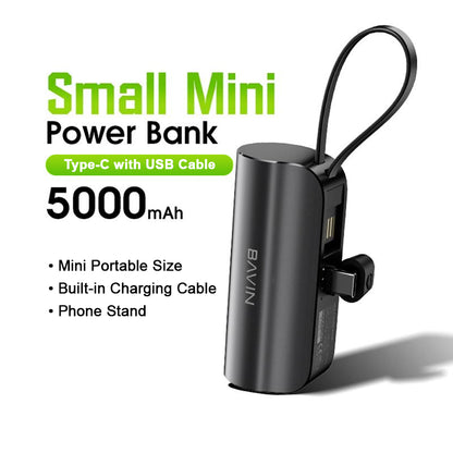 BAVIN Y-PC012 / Y-PC013 5000mAh Fast Charging Power Bank w/ Built-In USB/Type-C Cable