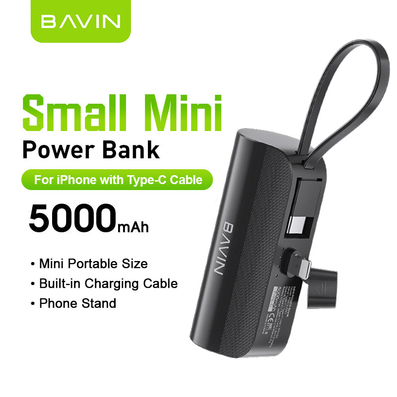 BAVIN Y-PC012 / Y-PC013 5000mAh Fast Charging Power Bank w/ Built-In USB/Type-C Cable
