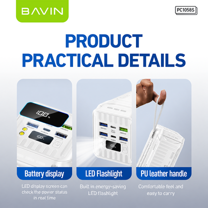 BAVIN PC1058 50000mAh Powerbank 22.5W Fast Charging USB Port and 20W Input/Output w/ Built-in Cable