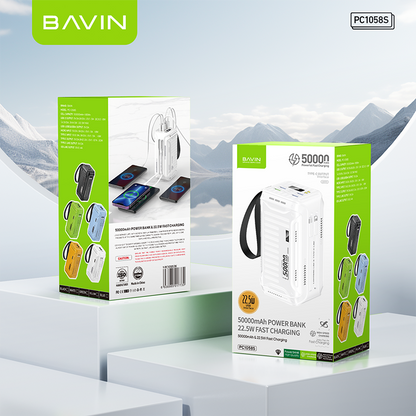 BAVIN PC1058 50000mAh Powerbank 22.5W Fast Charging USB Port and 20W Input/Output w/ Built-in Cable
