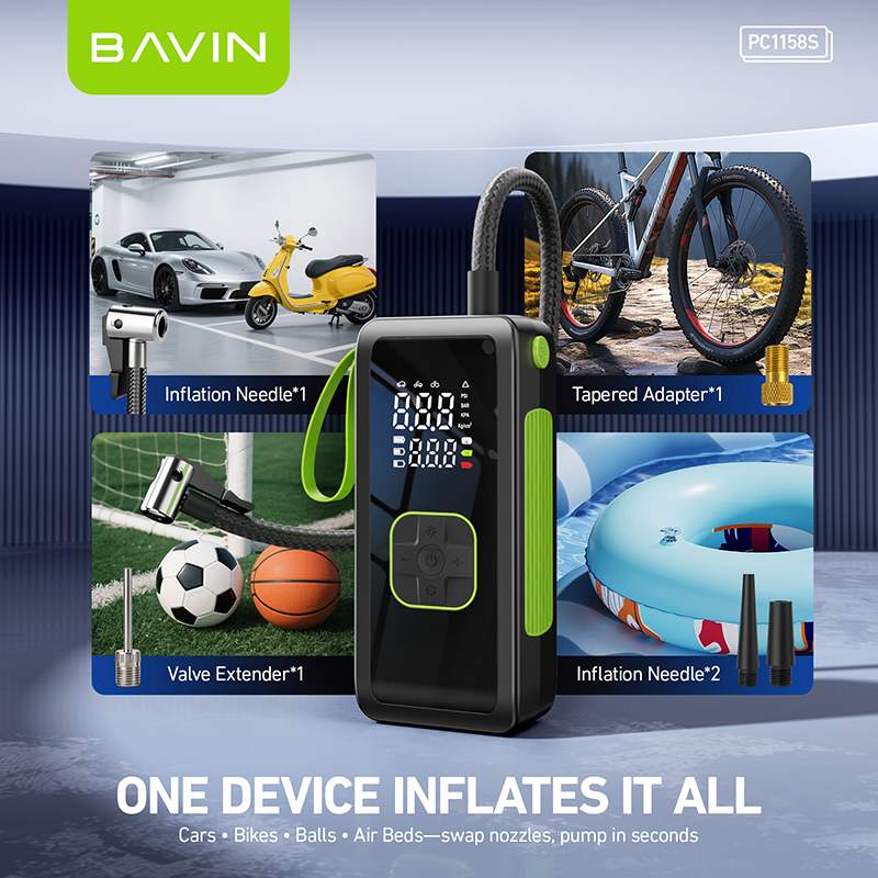 BAVIN Z-PC1158S Portable 150 PSI Car Air Pump Air Compressor Tire Inflator w/ LED Light & 4500mAh Powerbank
