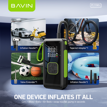 BAVIN Z-PC1158S Portable 150 PSI Car Air Pump Air Compressor Tire Inflator w/ LED Light & 4500mAh Powerbank