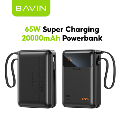 BAVIN Y-PC1188 20000mAh 65W /  PC1187S 10000mAh PD Fast Charging Powerbank w/ Built-in Type-C Cable | LED Display Laptop & Mobile Compatible