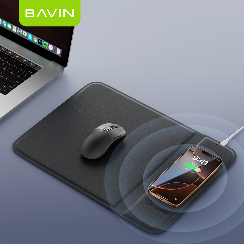 BAVIN C-W-PC1203 2-in-1 15W Wireless Fast Charging Mousepad w/ Anti-Slip Design & Qi Protocol Support