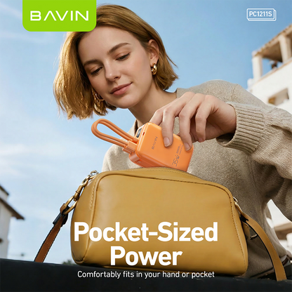 BAVIN PC1211S Portable 10000mAh 35W Fast Charging Powerbank Built-in Type-C & iPhone Cable｜LED Display