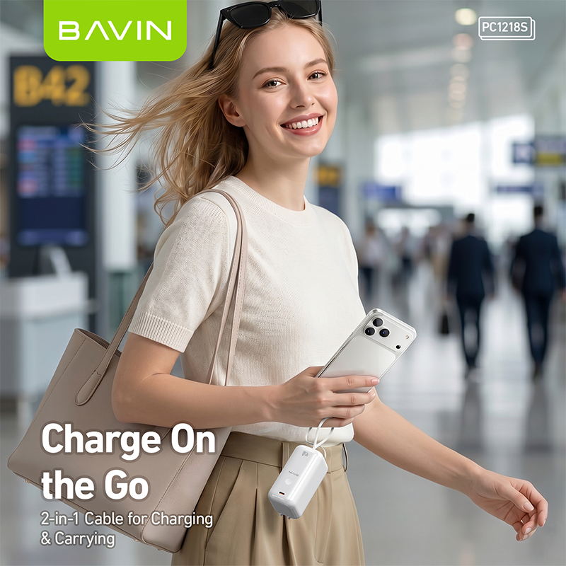 [CCC] BAVIN PC1218 2in1 Portable 10000mAh 45W PD Fast Charge Power Bank Built-in Type-C Cable + AC Plug