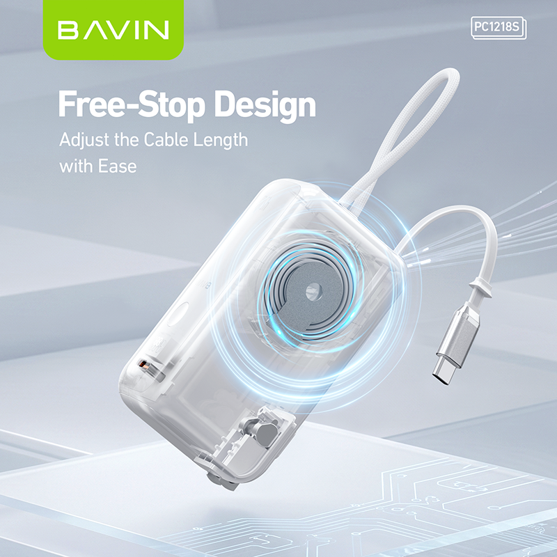[CCC] BAVIN PC1218 2in1 Portable 10000mAh 45W PD Fast Charge Power Bank Built-in Type-C Cable + AC Plug