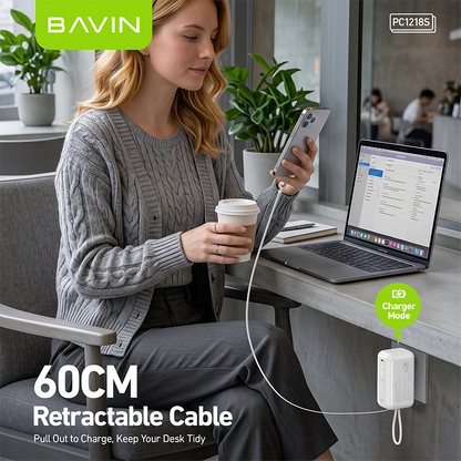 [CCC] BAVIN PC1218 2in1 Portable 10000mAh 45W PD Fast Charge Power Bank Built-in Type-C Cable + AC Plug