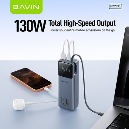 [CCC] BAVIN PC1233S 130W 20000mAh Fast Charging Powerbank Built-in Type-C Cable & TFT Digital Display